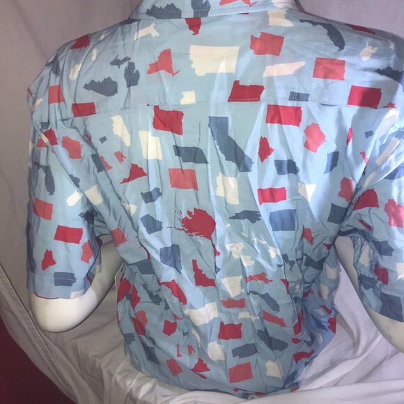 Tipsy Elves Mens USA American States Patterned Light Blue Button Up Size XL - Picture 3 of 6
